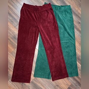 Ribbed Velour Lands End Lounge Pants - Red and Green